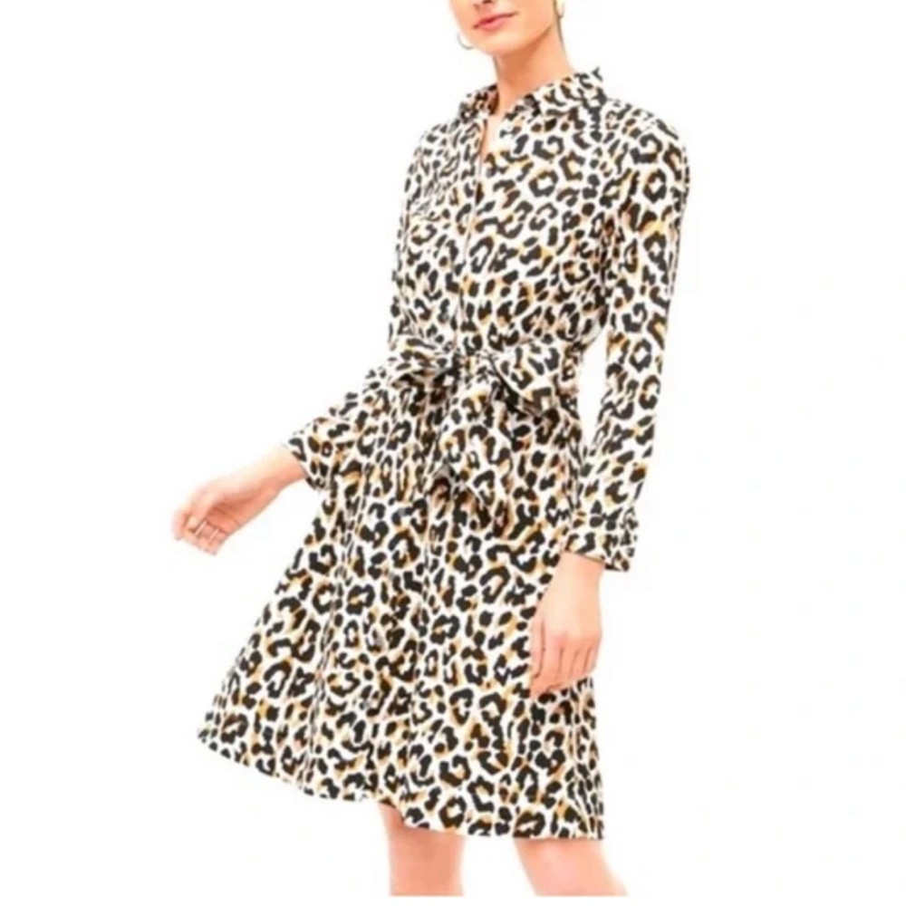 J. Crew Leopard Print Shirtdress with Self-Tie Belt in Size 2.
